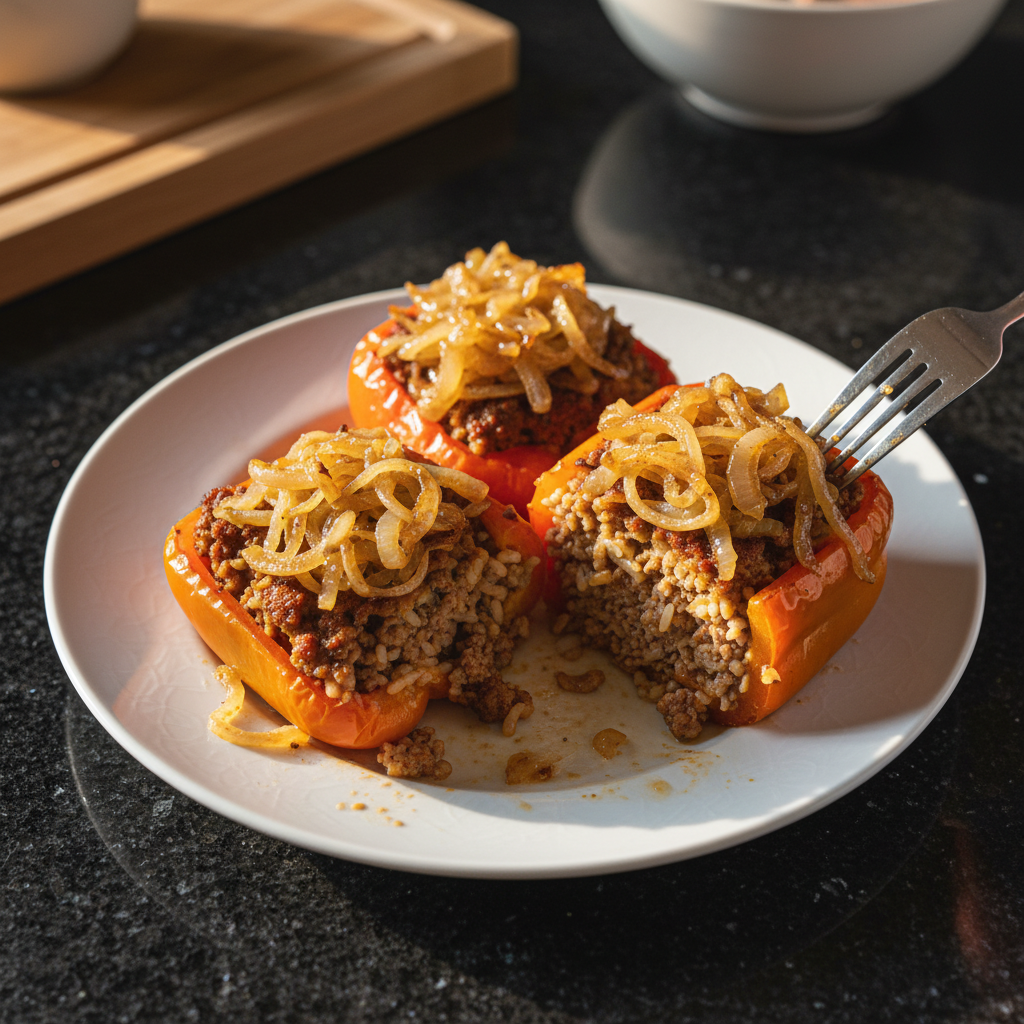 Gefüllte Paprika mit Karamellisierten Zwiebeln