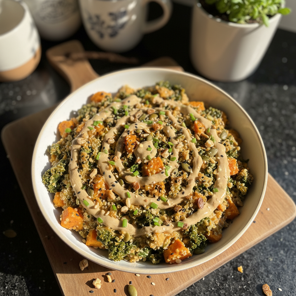 Herzhafte Süßkartoffel Grünkohl Bowl