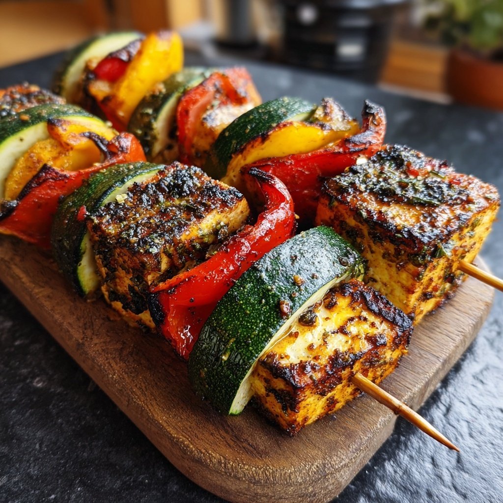 Gegrillte Tofu Gemüse Spieße