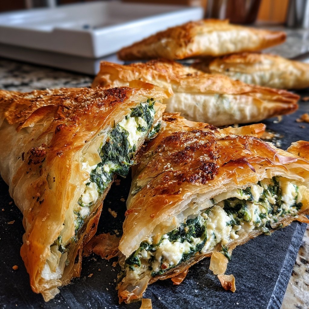 Gebackene Spinat Feta Blätterteigtaschen