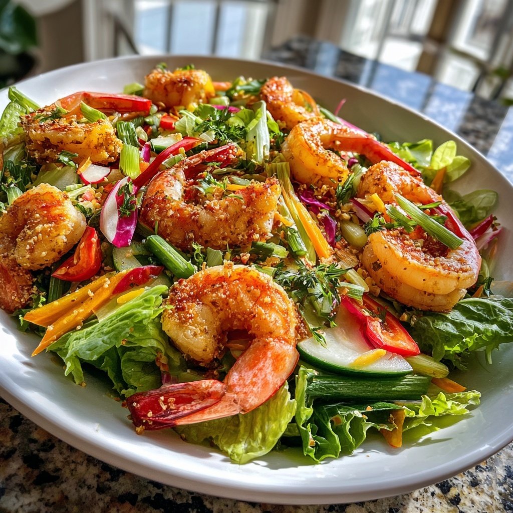 Frischer Frühlingssalat mit Garnelen
