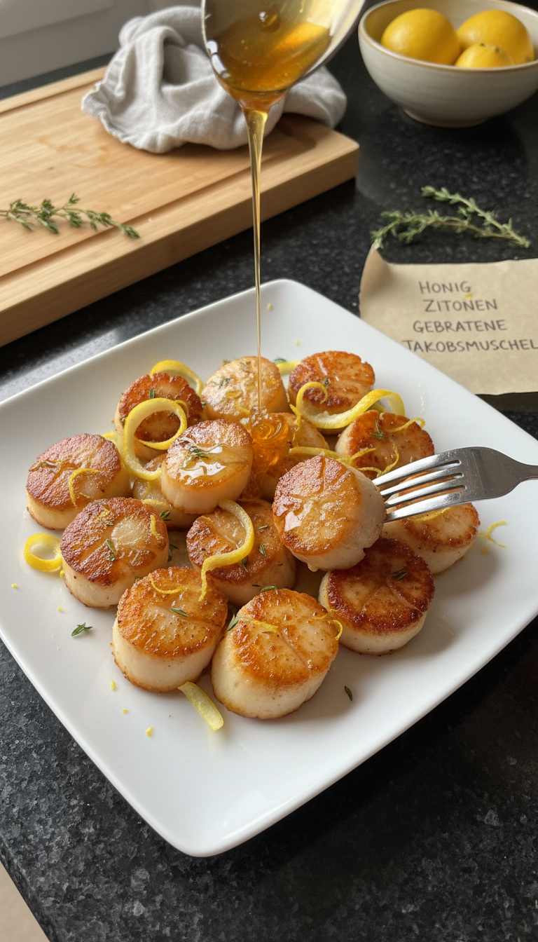 Honig Zitronen Gebratene Jakobsmuscheln​