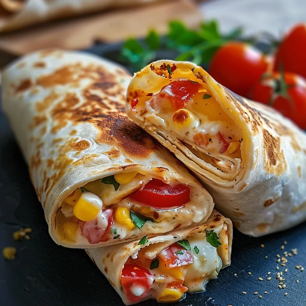 Einfacher Frühstückswrap mit Ei, Käse und Tomaten