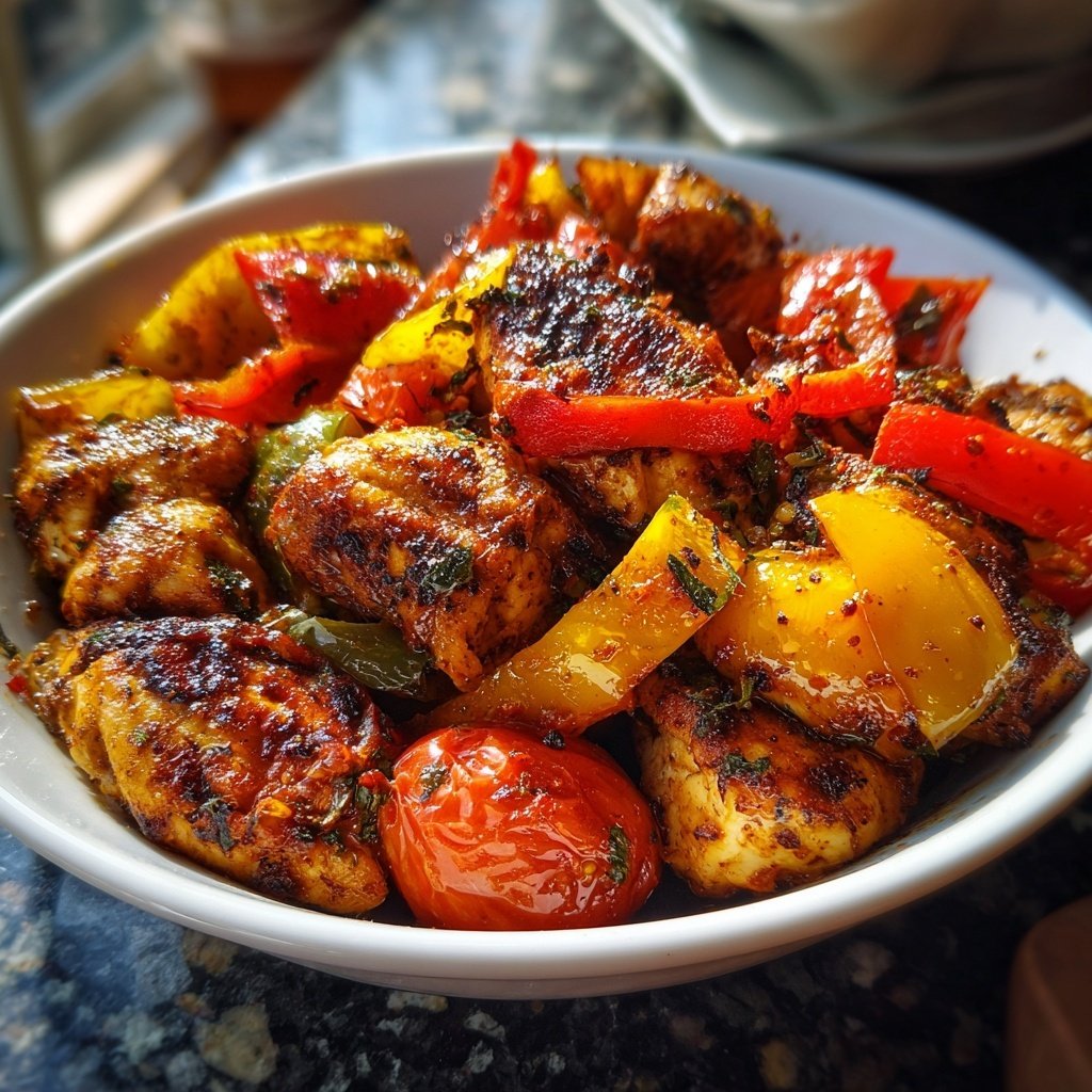 Hähnchen mit geschmorten Paprika Tomaten