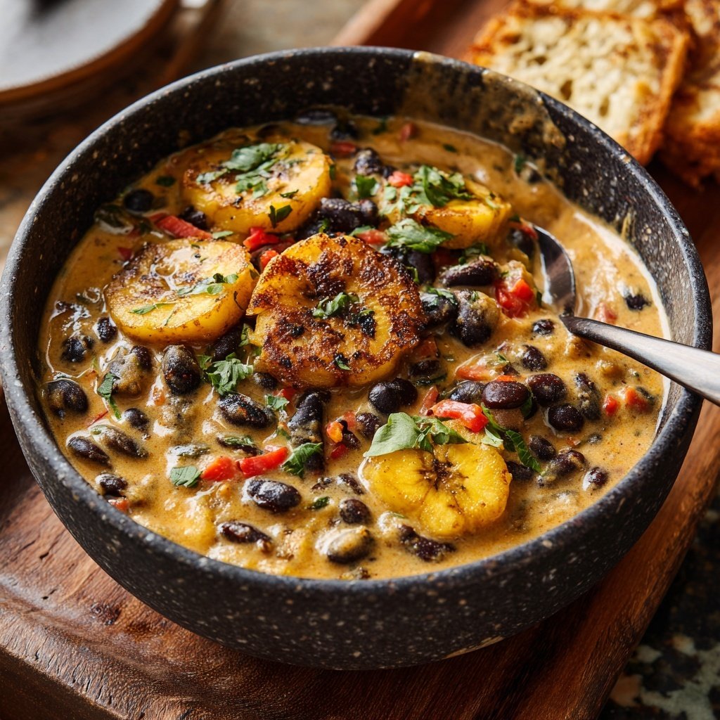 Karibische Kochbananen Schwarzbohnen Bowl