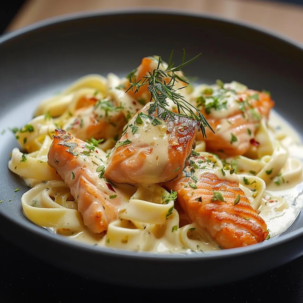 Pasta mit Lachs und Sahnesoße