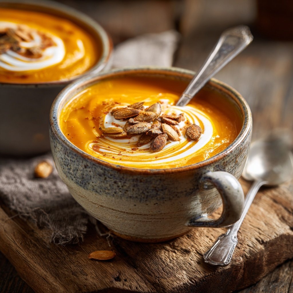 Kürbissuppe im Espressotässchen serviert