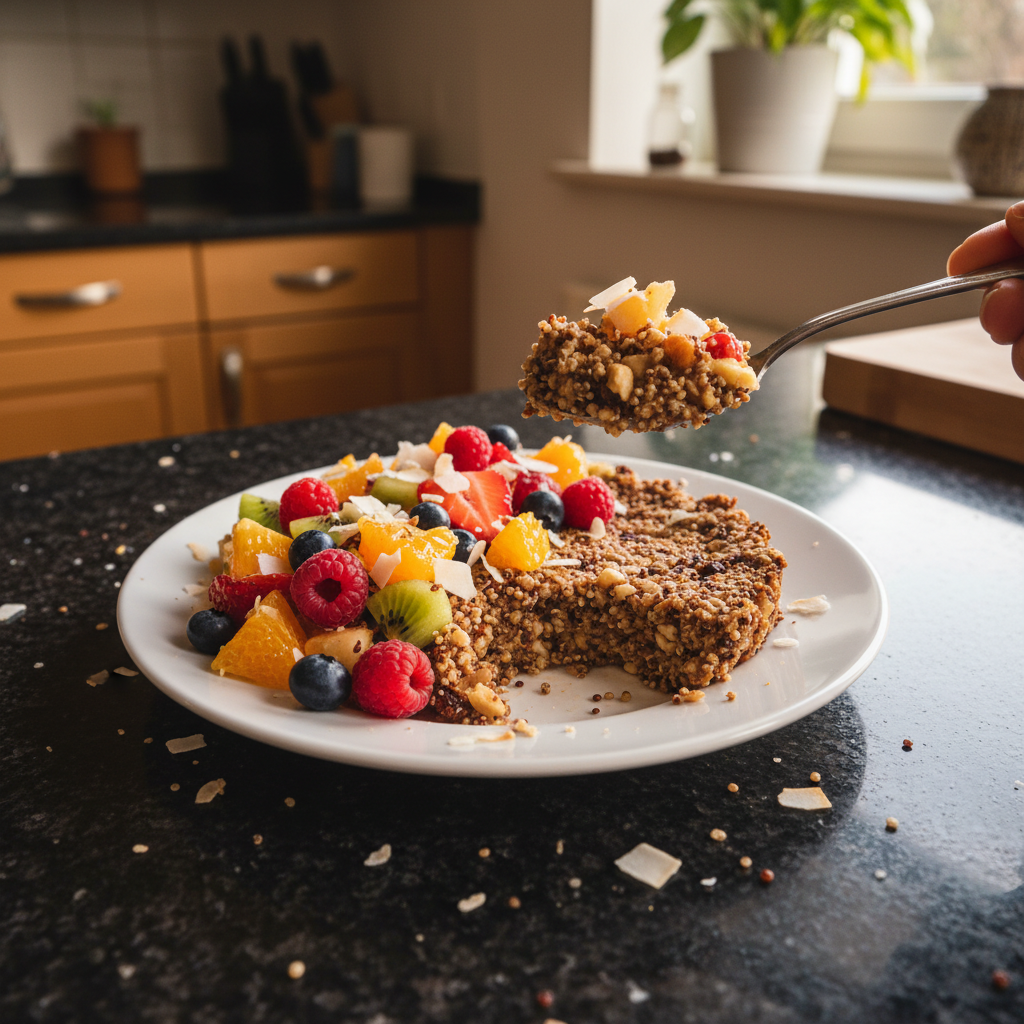 Nussige Quinoa Frucht Bowl