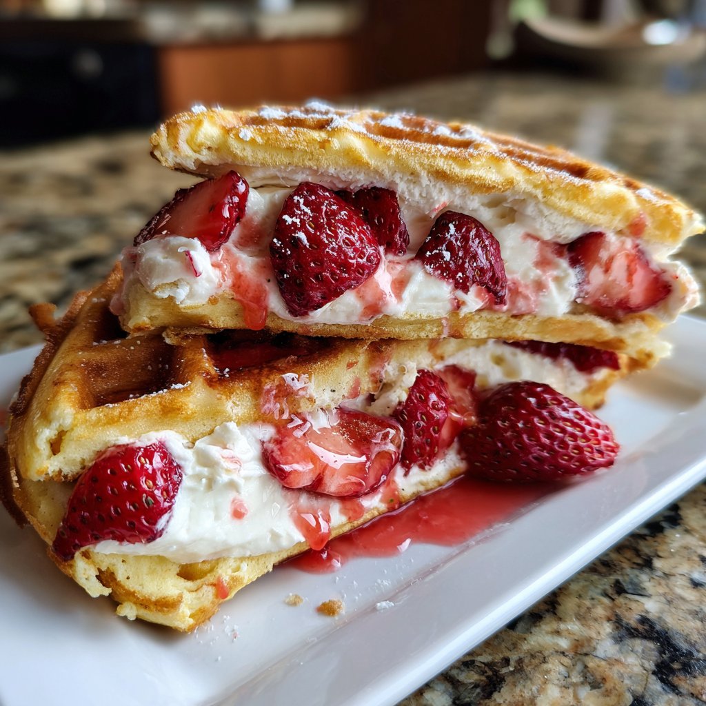 Erdbeer Cheesecake Gefüllte Waffeln
