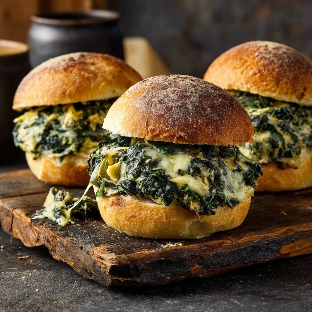 Spinat Artischocken Käse Sliders