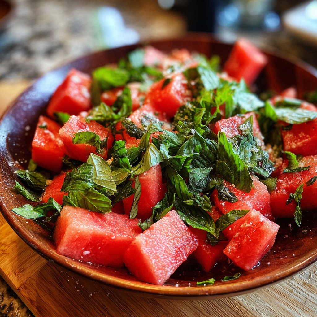 Basilikum-Wassermelonen-Salat