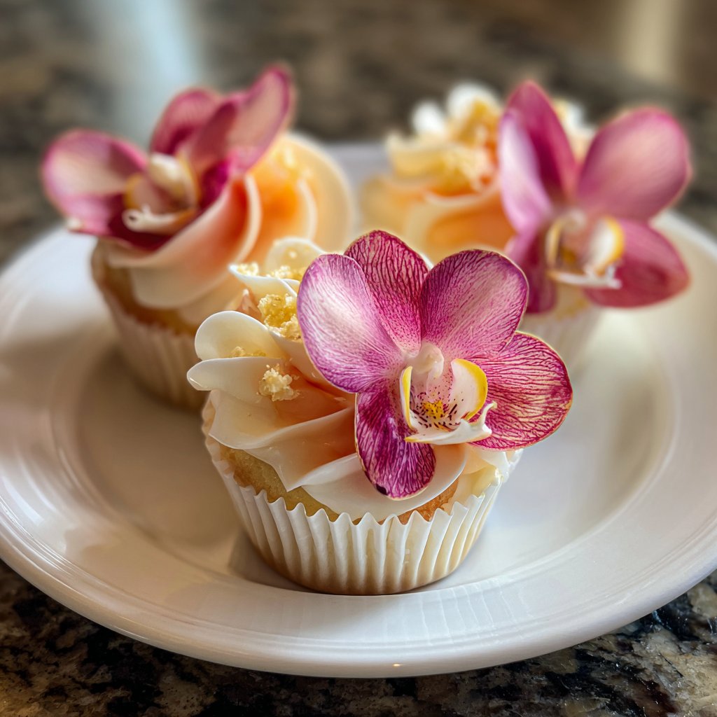 Zarte Orchideen Cupcake Dekorationen