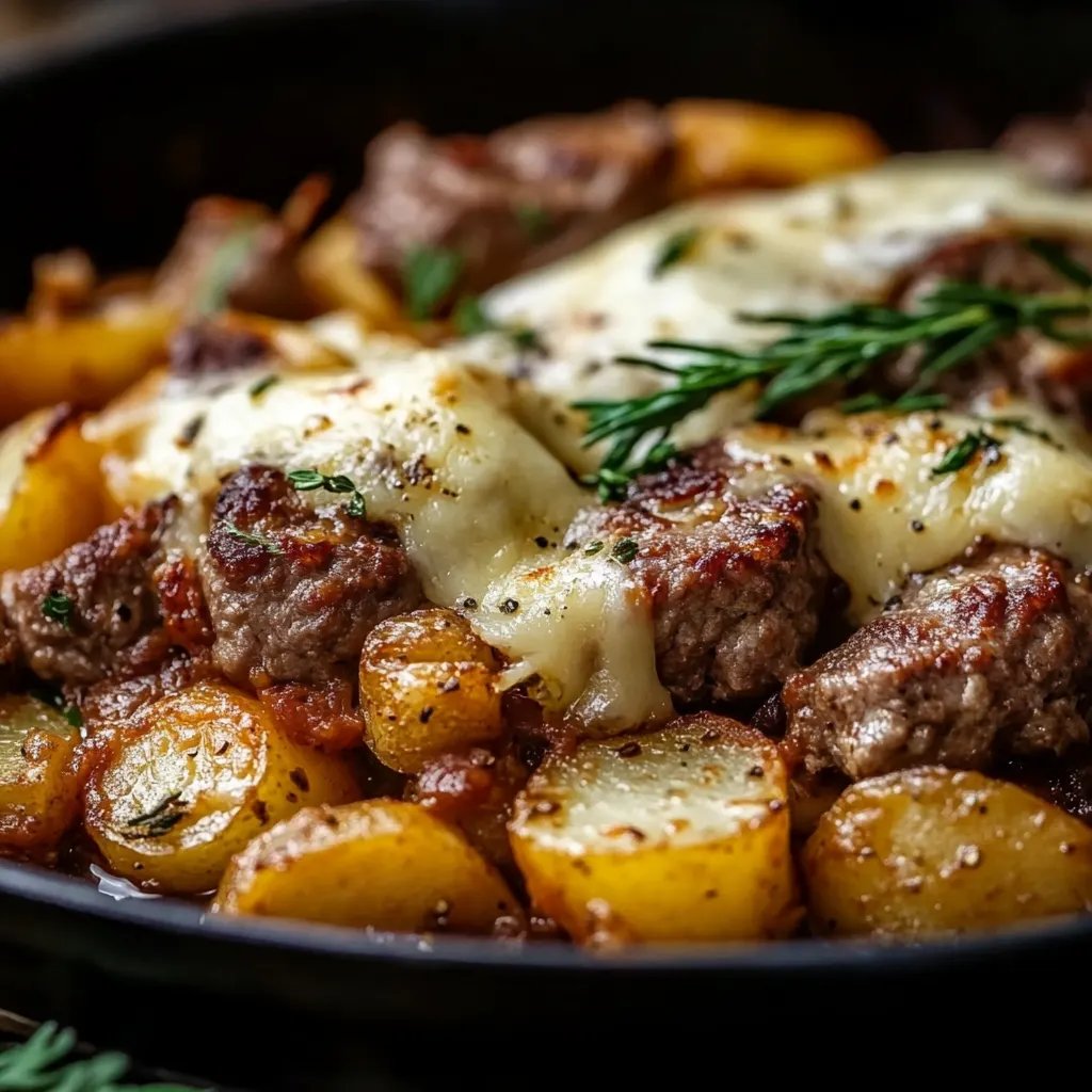 Rustikale Kartoffel-Hackfleisch-Pfanne mit Käse