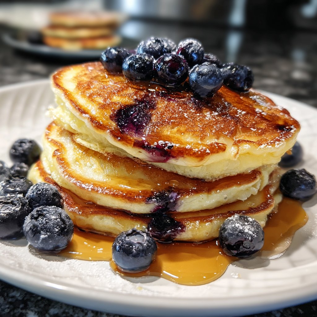 Zitrone Blaubeer Protein Pfannkuchen