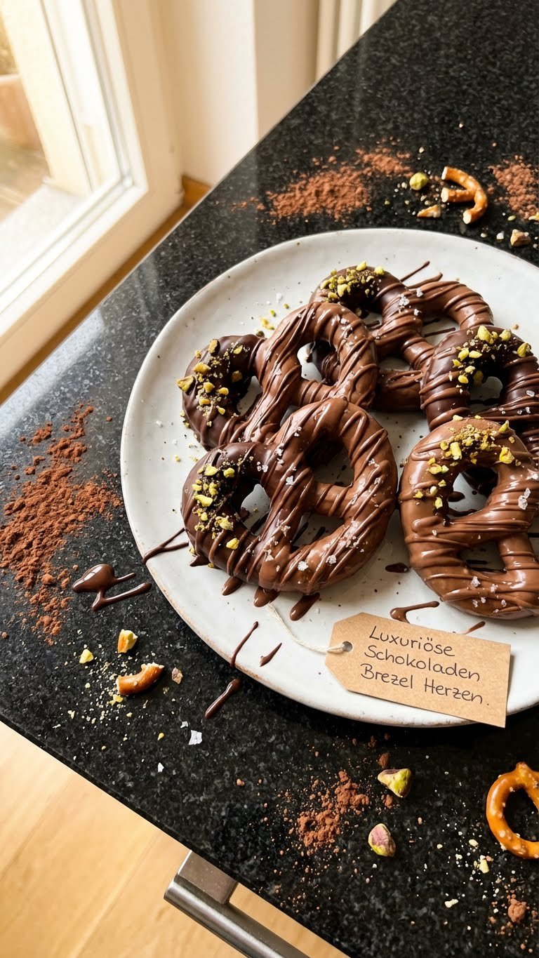 Luxuriöse Schokoladen Brezel Herzen