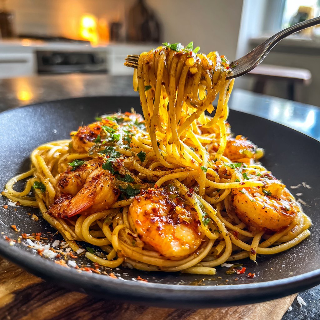 Süße und würzige Garnelen Pasta