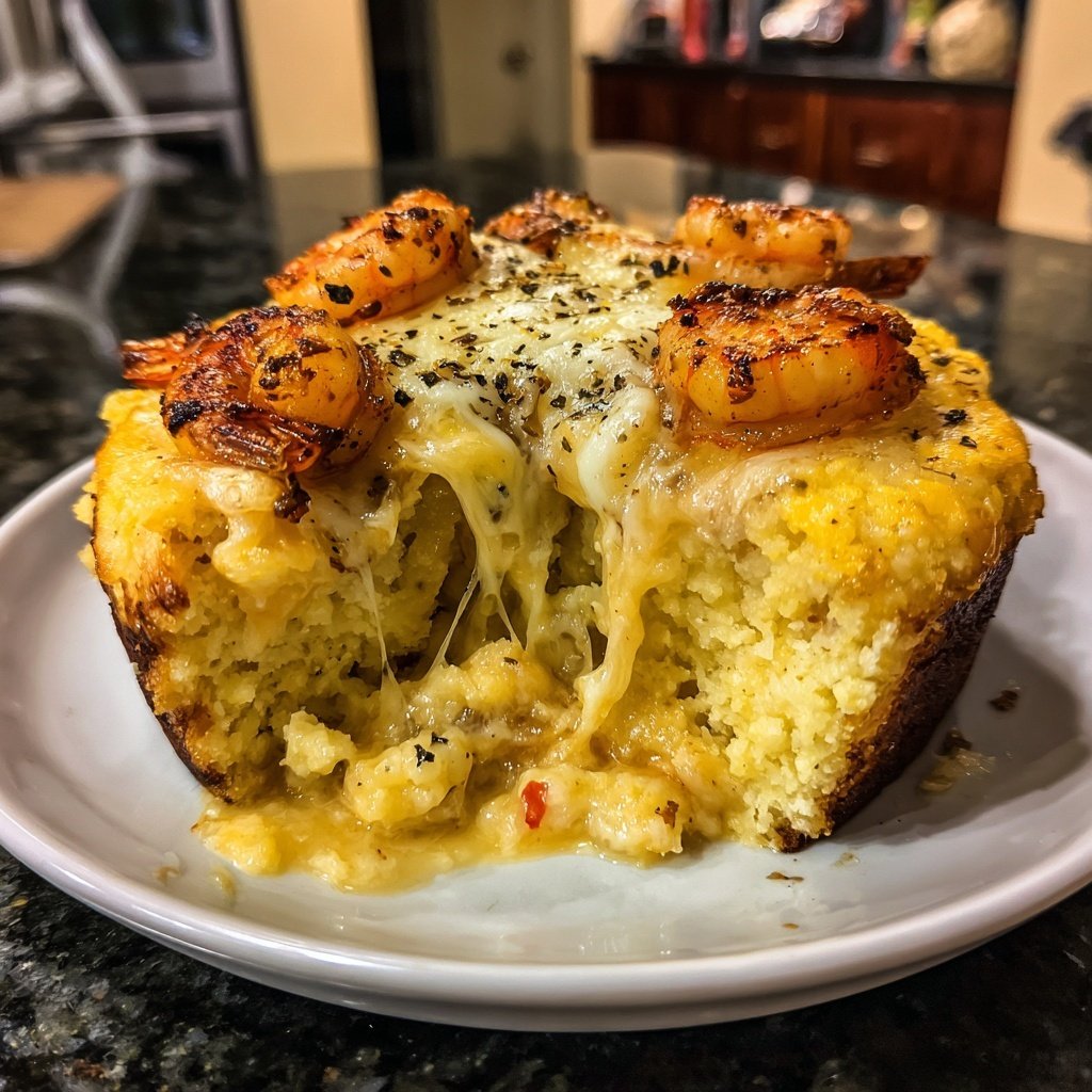 Käsiges Garnelen Grits Bissen Cajun